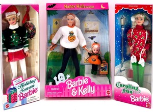 lot 58 image: Barbie Holiday Season, Caroling Fun & Happy Halloween Gift Set Lot - 3 Dolls