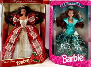lot 74 image: Barbie Special Edition Dolls Emerald Elegance & Happy Holidays