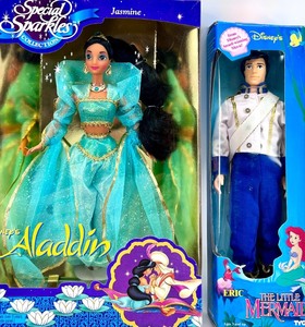 lot 75 image: Disney Jasmine & Prince Eric Dolls - Special Sparkles Collection