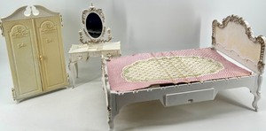 lot 93 image: Barbie Suzy Goose Vintage Bedroom Set - Armoire, Vanity & Canopy Bed (1963)