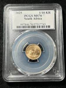 2025 S. AFRICAN KRUGERRAND 1/10TH TROY OZ .999 FINE GOLD PCGS MS70