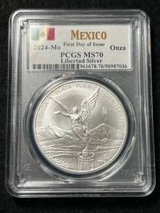 2024-MO MEXICAN LIBERTAD 1 TROY OZ .999 FINE SILVER PCGS MS70