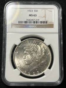 1923 US PEACE SILVER DOLLAR NGC MS63