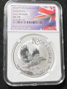 lot 27 image: 2024 AUSTALIAN KOOKABURRA 1 TROY OZ .999 FINE SILVER NGC MS70