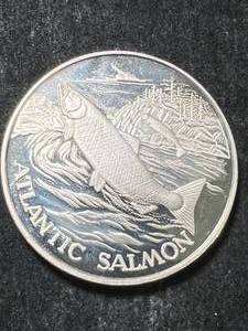 lot 31 image: 2 TROY OZ .999 FINE SILVER ATLANTIC SALMON ROUND