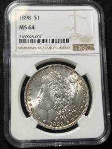 lot 43 image: 1898 US MORGAN SILVER DOLLAR NGC MS64