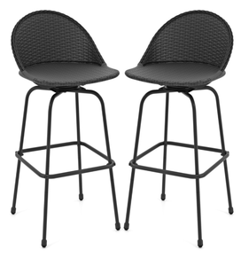 lot 51 image: Costway Tangkula Rattan Swivel Barstools Set 2, Patio Counter Height Chairs wCurved Back & Heavy-Duty Metal Support, Outdoor High-Top Chairs for Backyard, Balcony, Poolside  (Maybe Missing Hardware)