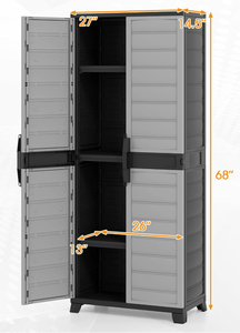 lot 203 image: GOFLAME 2-Door Storage Cabinet, 68 Plastic Tool Organizer with 3 Adjustable Shelves, Detachable Legs & Locking Holes, Multipurpose Shelving Cabinet for Garage, Office, Warehouse 14.5D x 27W x 68H