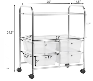 lot 215 image: Costway - 4 Drawer Rolling Storage Cart Scrapbook Paper Office School Organizer - Clear