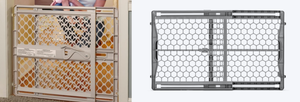 lot 403 image: LOT OF 2 Regalo 0722 42-in x 23-in Pressure Mounted Gray Plastic Safety Gate & Toddleroo Supergate Ergo Baby Gate - Adjustable Indoor Safety Gate - 26 to 42 Inches Wide - 26 Inches Tall - Sand
