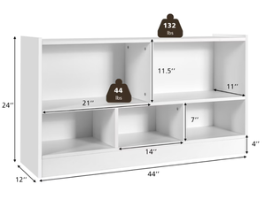 lot 17 image: Costway Kids 2-Shelf Bookcase 5-Cube Wood Toy Storage Cabinet Organizer White 44 x 12 x 24