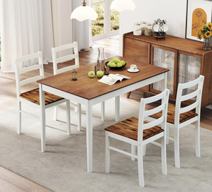 lot 25 image: NAFORT Dining Table Set for 4, Solid Wood Kitchen Table and Chairs, Farmhouse Dinette Set wApron, Rubber Wood Legs, Mid-Century Modern Dining Room Table and 4 Chairs for Kitchen, Restaurant