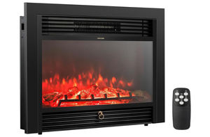 lot 54 image: COSTWAY Electric Fireplace Inserts 28.5-inch Wide, 750W1500W Wall Recessed and Freestanding Fireplace with 3 Flame Colors, 5 Brightness Settings, 8H Timer, Remote Control, Heater for Indoor Use