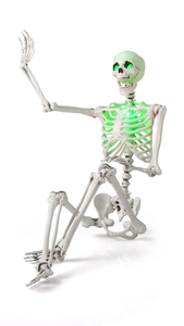 lot 103 image: Costway 5.5 FT Poseable Halloween Skeleton Life-Size Decoration with Built-in Lights Green