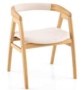 lot 105 image: GOFLAME Bamboo Accent Chair, Mid-Century Modern Armchair with Curved Backrest & Seat Cushion, Upholstered Reading Chair, Leisure Chair for Living Room, Dining Room, Bedroom, Study, Natural