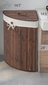 lot 107 image: Giantex Corner Laundry Hamper with Lid, 58 L Bamboo Laundry Basket with Removable Liner & Handle, Triangle Clothes Hamper for Small Spaces, Bedroom, Bathroom, Laundry & Living Room (Brown)