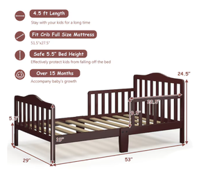 lot 110 image: Goplus Brown Toddler Bed 53 x 29 x 24.5
