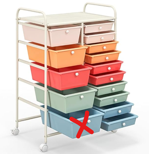 lot 111 image: Giantex 14 Drawers Rolling Cart, Classroom Organizers, Storage Cart with Wheels, for Teacher Office Home School Supplies Tool Craft Art Paper  (Missing 1 Drawer, 14 Total)