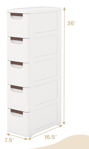 lot 114 image: LOKO 5-Drawer Narrow Storage Cabinet, Slim Rolling Cart, Mobile Plastic Cart Container with Pull Handles, Built-in Wheels, for Living Room, Kitchen, Bathroom, Office (7.5x16.5x36 (5 Drawer))
