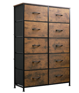 lot 266 image: WLIVE Tall Dresser for Bedroom with 10 Fabric Drawers, Organizer Units for Closet, Storage Tower with Cabinet, Metal Frame, Rustic Brown Wood Grain Print Dressers 11.8D x 31.5W x 46.5H