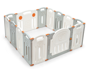 lot 270 image: Costway 14-Panel Foldable Baby Playpen with Lockable Gate and Non-slip Bases