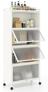 lot 271 image: Giantex 5-Tier Kitchen Storage Cabinet, Mobile Microwave Stand with Flip-up PC Doors, Freestanding Kitchen Bakers Rack with 4 Rolling Casters, for Dining Room, Living Room and Study (White)