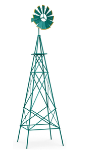 lot 275 image: Goplus 8 ft Ornamental Windmill, All-Weather Metal Wind Mill w 4 Support Legs, Decorative Weathervane for Backyard, Garden, Farm, 4 Ground Stakes Included (8ft-Green)