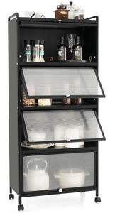 lot 279 image: Giantex 5-Tier Kitchen Storage Cabinet, Mobile Microwave Stand with Flip-up PC Doors, Freestanding Kitchen Bakers Rack with 4 Rolling Casters, for Dining Room, Living Room and Study, Black 12.5D x 23.5W x 60.5H