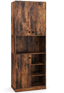 lot 284 image: Giantex 166cm Kitchen Pantry Storage Cabinet wMicrowave Stand Modern Buffet Sideboard Brown 60  33  166 cm