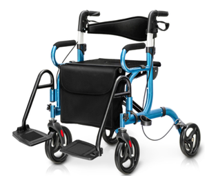 lot 287 image: Costway 2-in-1 Folding Rollator Walker Transport Wheelchair with Seat and Reversible Backrest