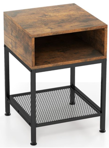 lot 336 image: Costway 3-Tier Square End Table with Storage Cube and Mesh Shelf 40 x 40 x 58 cm