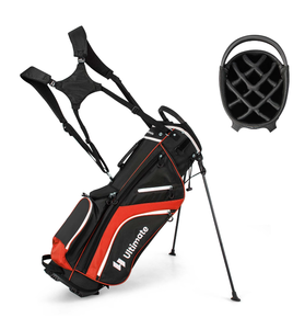 lot 337 image: Costway Lightweight Golf Stand Bag with 14 Way Top Dividers 6 Pockets Cooler Bag Rain Hood Red