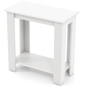 lot 340 image: Giantex 2-Tier End Table White, Modern Side Table with Storage Shelf 23.5 x 12 x 24