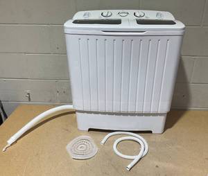 lot 15 image: Giantex Portable Washing Machine, 20lbs Washer and Spinner Combo, Twin Tub 12lbs Wash & 8lbs Spin, Mini Compact Laundry Clothes Lavadora Portatil for Apartment Dorm RVs (White & Grey) (USED, Turns On But Not Tested)