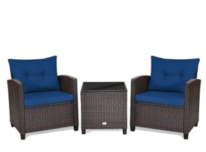 lot 345 image: 3 Pieces Rattan Patio Furniture Set with Washable Cushion