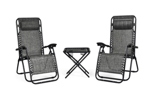 lot 352 image: 3 Pieces Folding Portable Zero Gravity Reclining Lounge Chairs Table Set