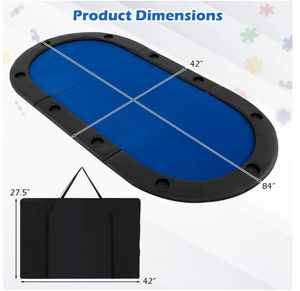lot 31 image: Costway Portable 84 x 42 Inch 10-Player Foldable Padded Poker Table Top-Blue