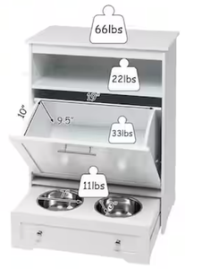 lot 33 image: ANGELES HOME 2-Cup Wood Pet Feeder Station with Stainless Steel Bowl in White