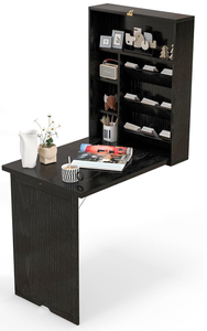 lot 70 image: Tangkula Wall Mounted Desk, Fold Out Convertible Floating Desk, Multi-Function Murphy Desk for Home Office, Space Saving Computer Desk Hanging Table with Storage Area (Black) 23.5 x 37.5 x 59.5 inches