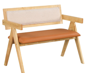 lot 71 image: Costway Rubber Wood Dining Bench with Armrest and Sherpa Upholstered Backrest-Natural 97 x 53 x 77 cm (Maybe Missing Hardware)