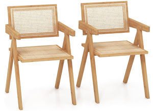 lot 77 image: Giantex Boho Cane Dining Chairs Set of 2, Max Load 330 Lbs, Wooden Dining Chairs, Bamboo Accent Armchair for Living Room, Dining Room, Natural