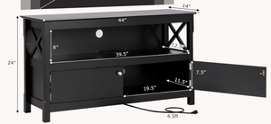 lot 80 image: Giantex TV Stand with Power Outlet for TVs up to 50 Inch, Entertainment Center with 2-Door Cabinet, Storage Shelf, 2 Cable Holes, Black 44 x 14 x 24 inches (Missing Hardware.  Attempted To Assemble)