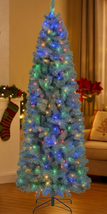 lot 82 image: BreeBe - Prelit Slim Tree with 9 Lighting Effects  Artificial Christmas Tree - Blue