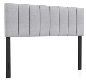lot 92 image: KOMFOTT Linen Upholstered Headboard for Full & Queen Size Bed, Vertical Channel Tufted Rectangular Headboard with Solid Wood Legs & Adjustable Width, Padded Bed Backboard, Easy Assembly (Gray)
