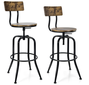 lot 97 image: COSTWAY Industrial Bar Stool Set of 2, Vintage Adjustable Swivel Counter Height Kitchen Dining Chair with Arc-Shaped Backrest, Footrest, Round Seat, Metal Vintage Barstools for Pub, Bistro, Island