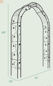 lot 98 image: IRONMAX Garden Arch, Heavy Duty Galvanized Steel Arbor w 7 Sizes & Metal Flower Leaf Decoration, Outdoor Garden Trellis for Climbing Plants Rose Vines & Wedding Party Ceremony