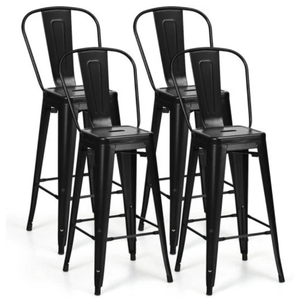 lot 99 image: Costway 30 Black Height Set of 4 High Back Metal Industrial Bar Stools