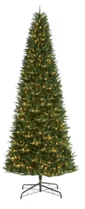 lot 100 image: Holiday Time 12ft Pre-Lit Rockford Sure-Lit Pole Slim Pine Christmas Tree, 800 LED, Green