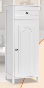 lot 122 image: Costway Wooden Storage Free-Standing Floor Cabinet with Drawer and Shelf 14 x 12 x 34.5 (L x W x H)