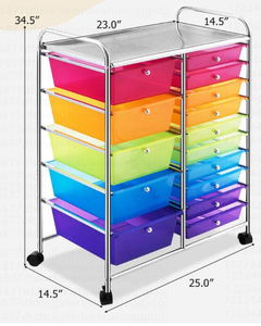 lot 143 image: Costway - 15 Drawer Rolling Storage Cart Scrapbook Paper Office School Organizer - Multicolor